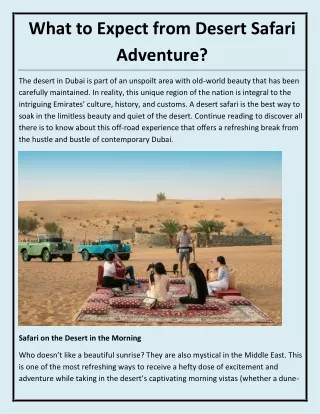 What to Expect from Desert Safari Adventure?