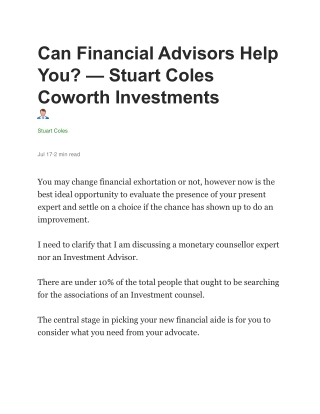 What Is the Purpose of a Financial Advisor? - Stuart Coles Coworth Investments