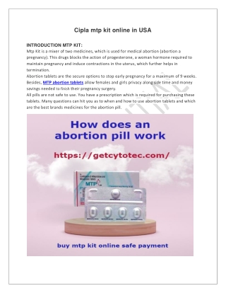 Cipla MTP kit online in USA- Getcytotec