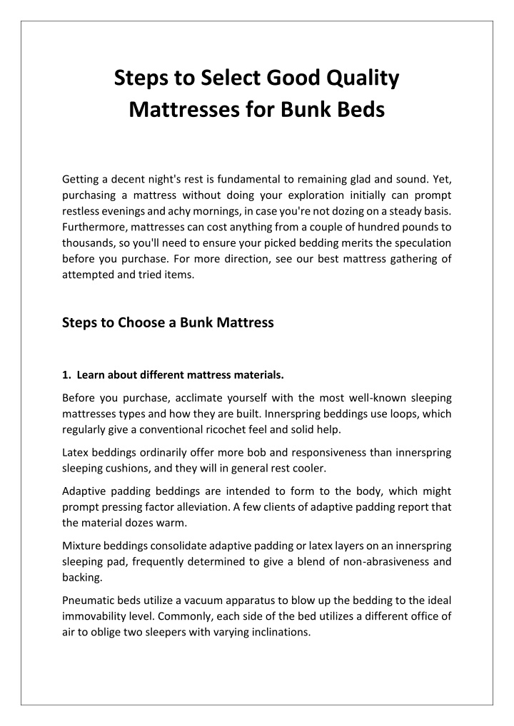 steps to select good quality mattresses for bunk