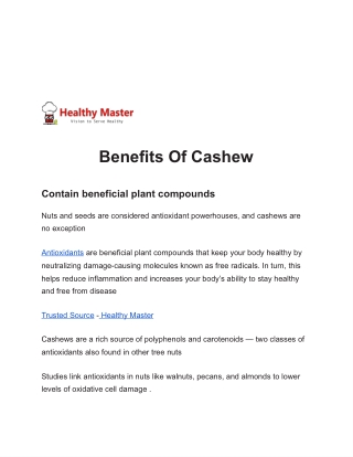 benefits of cashew