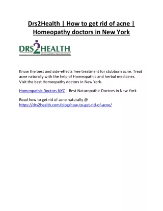 Drs2Health | How to get rid of acne | Homeopathy doctors in New York