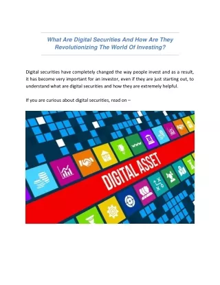 what are digital securities and how are they