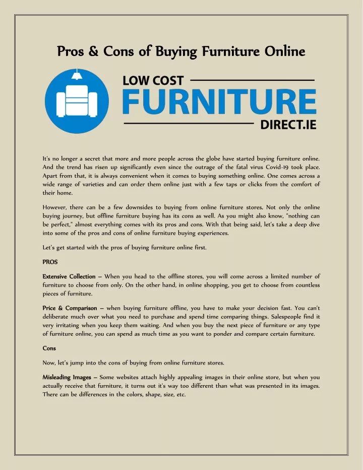 pros cons of buying furniture online pros cons