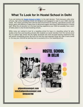 Opportunity of Good Hostel School in Delhi