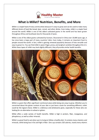 what is millet nutrition benefits and more