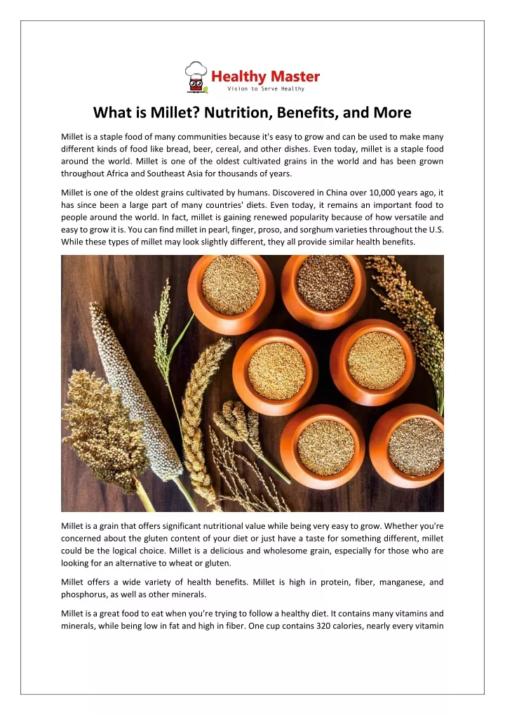 what is millet nutrition benefits and more