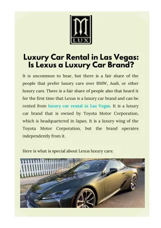 Luxury Car Rental in Las Vegas Is Lexus a Luxury Car Brand