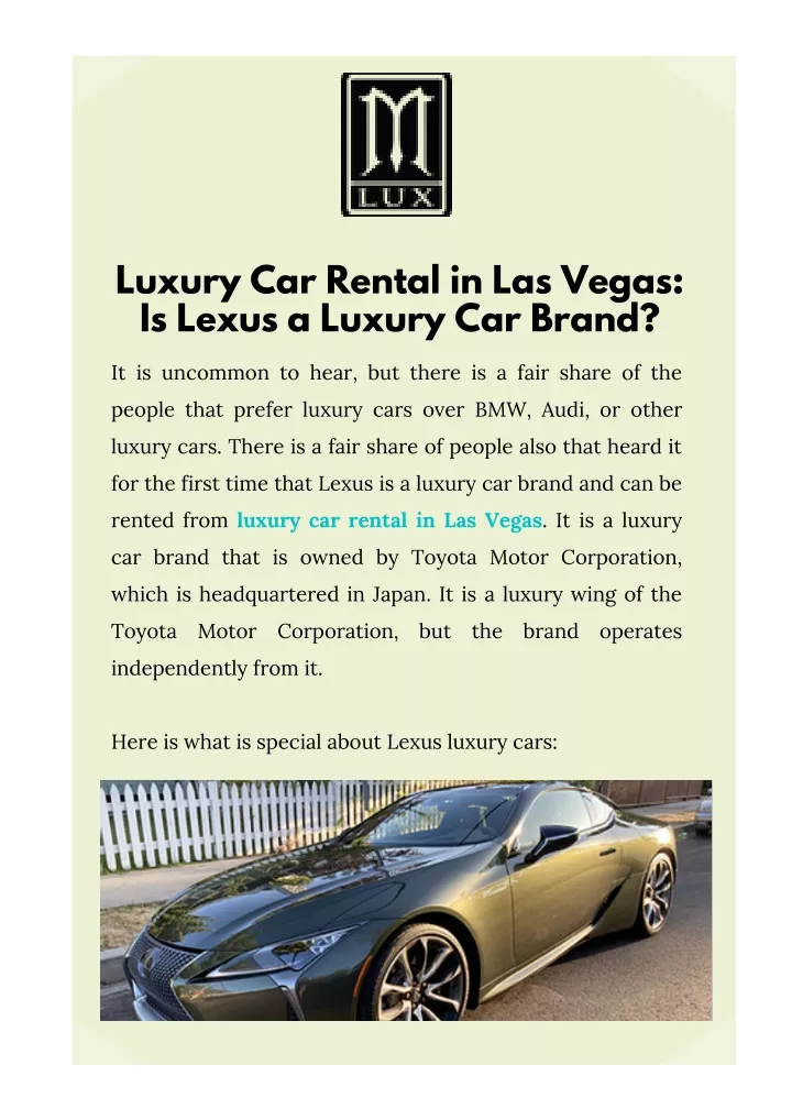 luxury car rental in las vegas is lexus a luxury