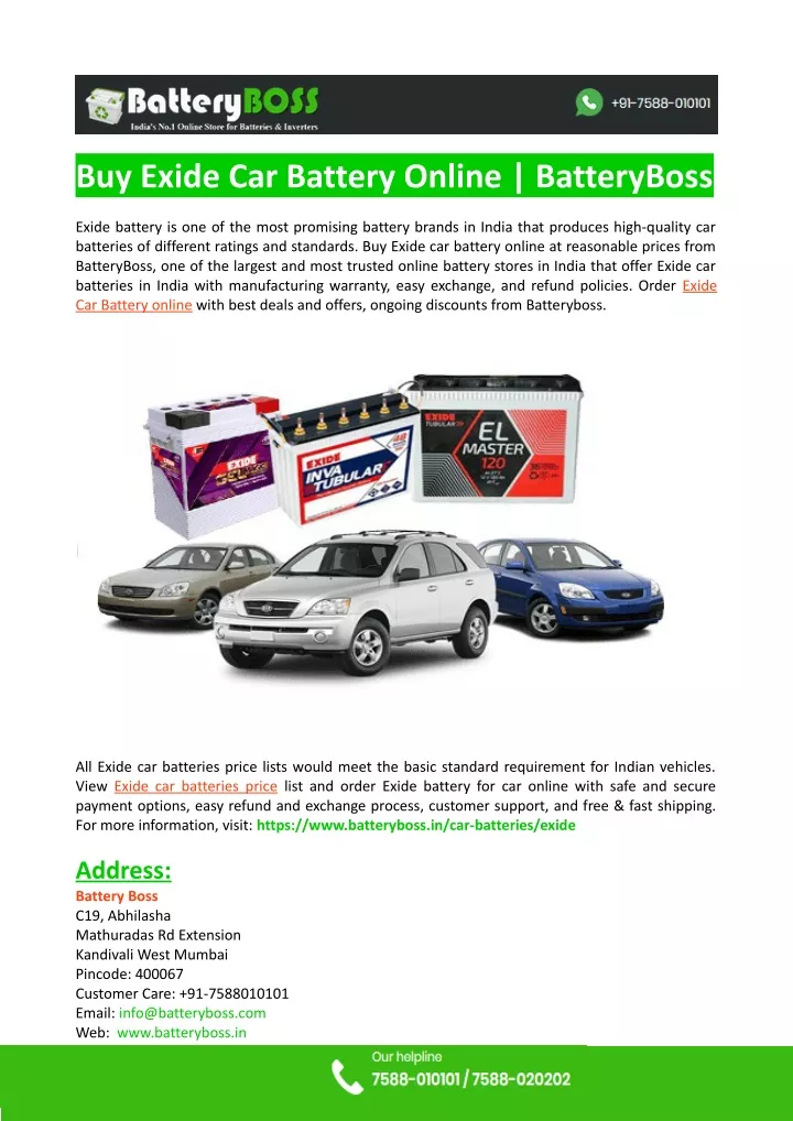 buy exide car battery online batteryboss