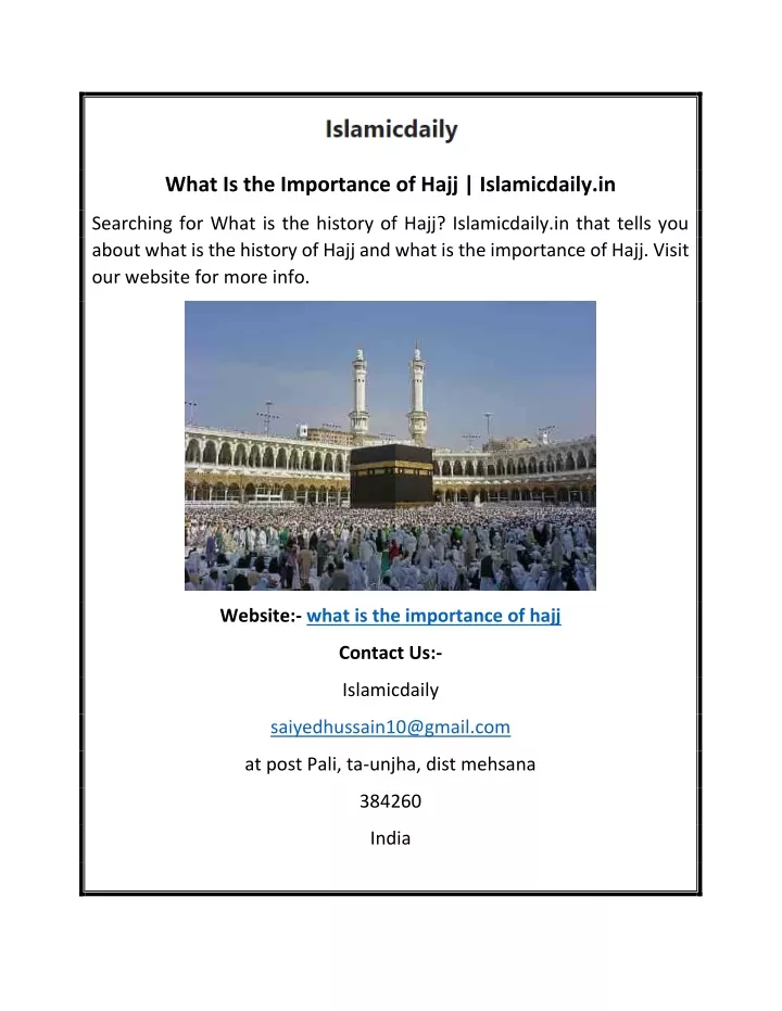 what is the importance of hajj islamicdaily in