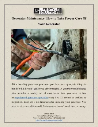 Generator Maintenance How to Take Proper Care Of Your Generator