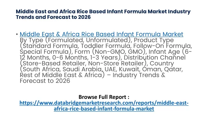 middle east and africa rice based infant formula market industry trends and forecast to 2026