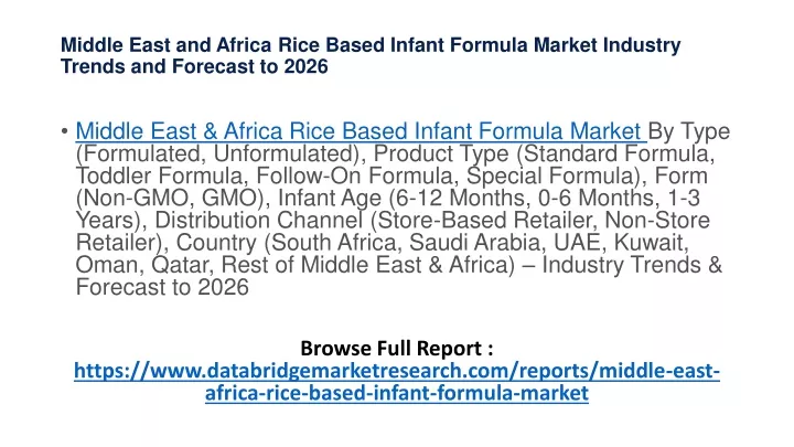 middle east and africa rice based infant formula