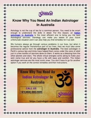 Know Why You Need An Indian Astrologer In Australia