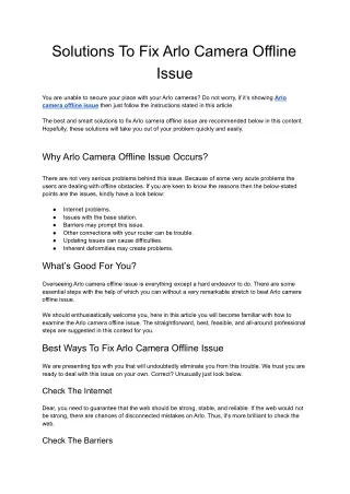 solutions to fix arlo camera offline issue