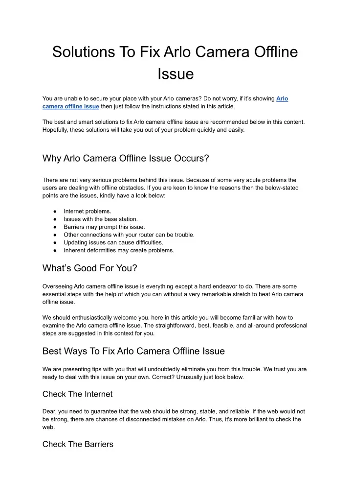 solutions to fix arlo camera offline issue