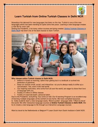 Learn Turkish from Online Turkish Classes in Delhi NCR