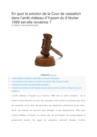 En quoi la solution de la Cour de cassation dans l’arrêt château d’Yquem du 9 février 1999 est-elle novatrice