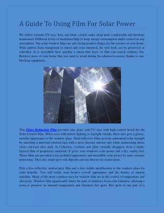 A Guide To Using Film For Solar Power