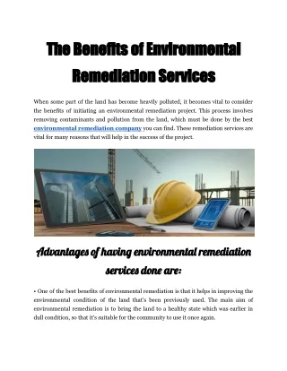 The Benefits of Environmental Remediation Services