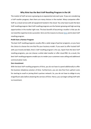 Why Xinix has the Best VoIP Reselling Program in the UK