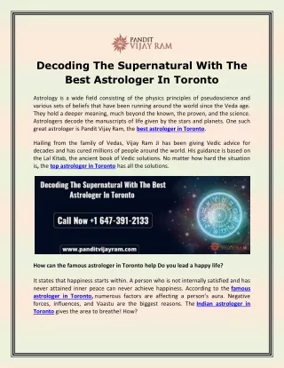 Decoding The Supernatural With The Best Astrologer In Toronto