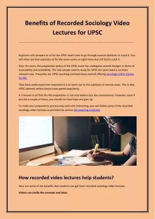 Benefits of Recorded Sociology Video Lectures for UPSC