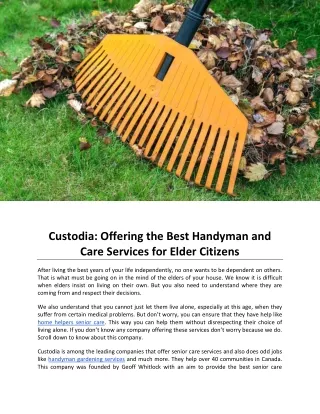 Custodia Offering the Best Handyman and Care Services for Elder Citizens