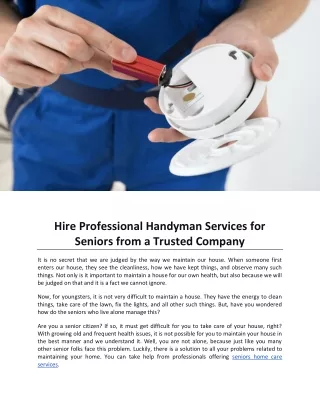 Hire Professional Handyman Services for Seniors from a Trusted Company