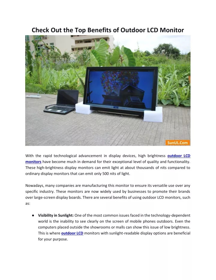 check out the top benefits of outdoor lcd monitor