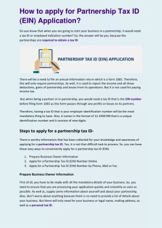 How to apply for Partnership Tax ID (EIN) Application?