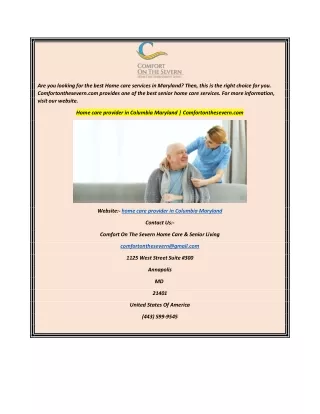 Home care provider in Columbia Maryland  Comfortonthesevern.com