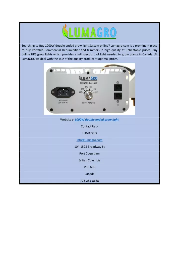 searching to buy 1000w double ended grow light