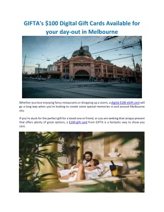 GIFTA's $100 Digital Gift Cards Available for your day-out in Melbourne