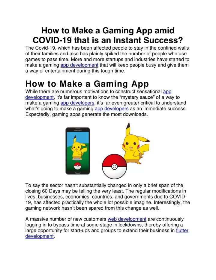 how to make a gaming app amid covid 19 that
