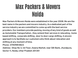 Max Packers & Movers Noida