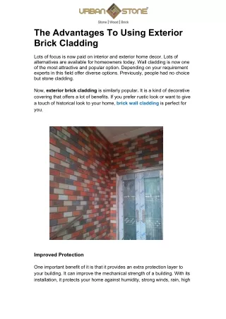 The Advantages To Using Exterior Brick Cladding