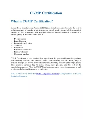 cGMP Certification in Oman