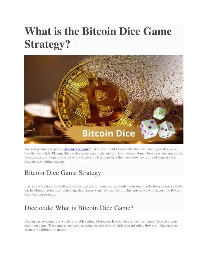 what is the bitcoin dice game strategy