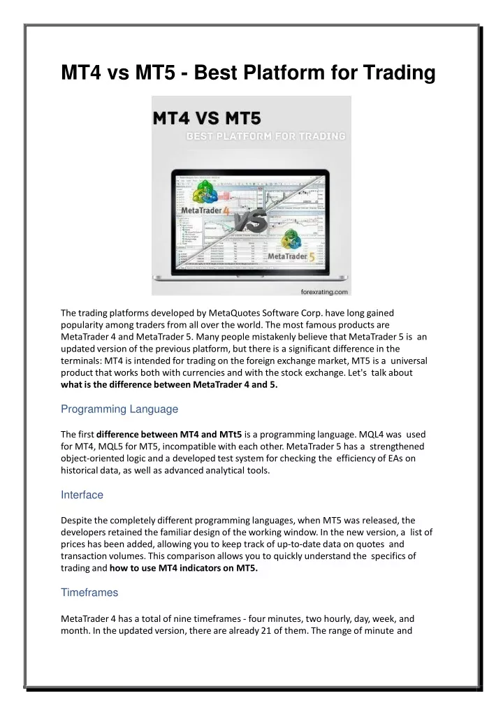 mt4 vs mt5 best platform for trading