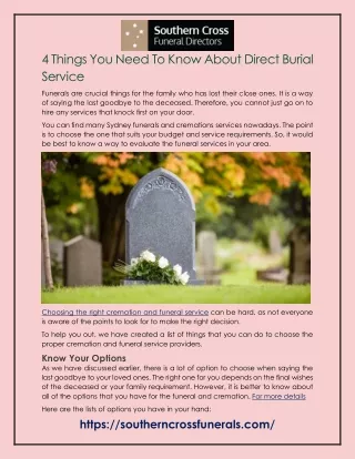 4 Things You Need To Know About Direct Burial Service