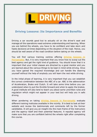 driving lessons its importance and benefits