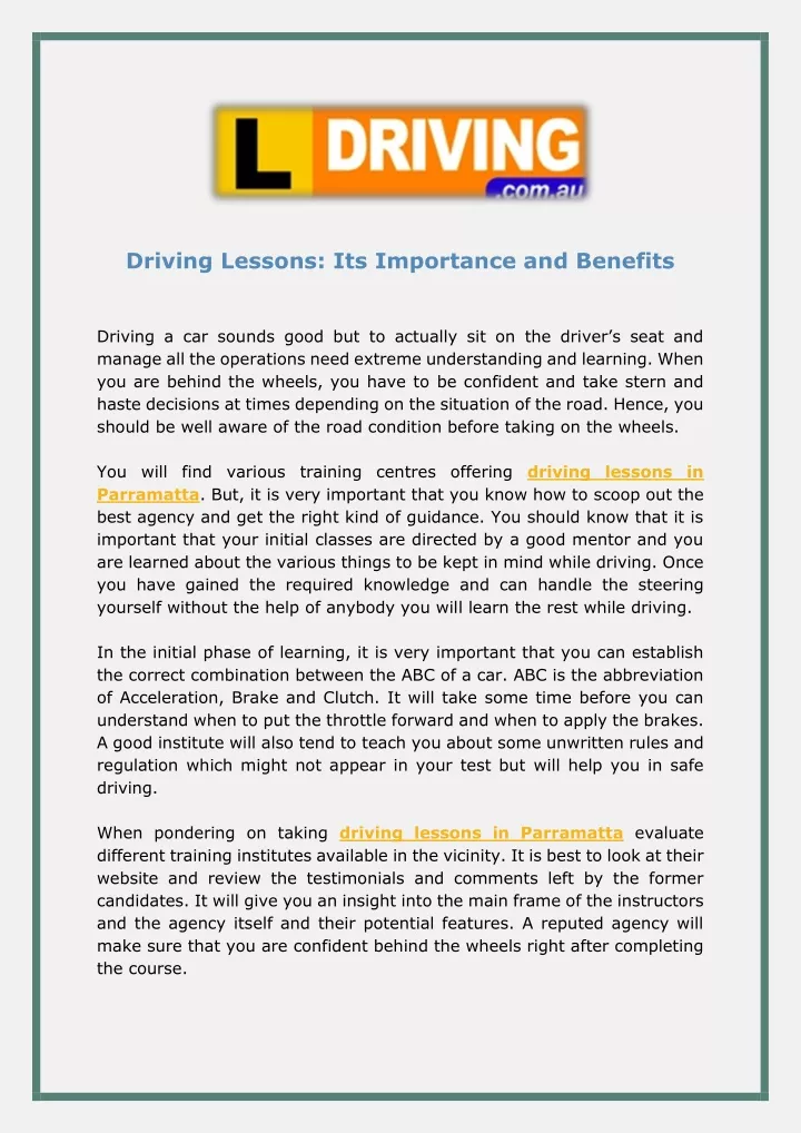 driving lessons its importance and benefits