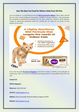 Buy The Best Cat Food for Kittens Only from SG Pets