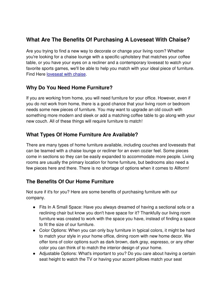 what are the benefits of purchasing a loveseat