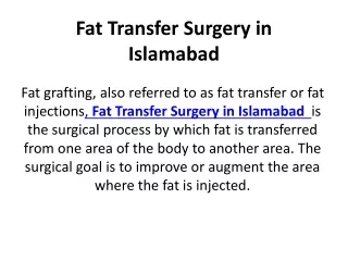 Fat Transfer Surgery in Islamabad