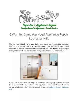6 Warning Signs You Need Appliance Repair Rochester Hills