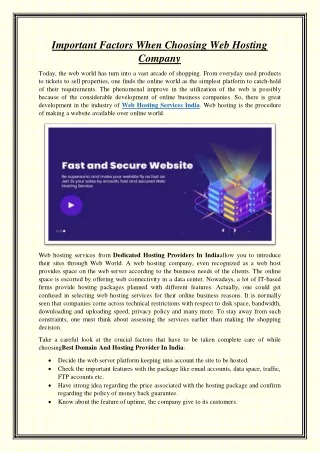 Important Factors When Choosing Web Hosting Company