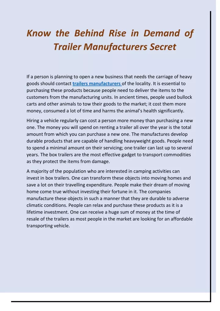 know the behind rise in demand of trailer